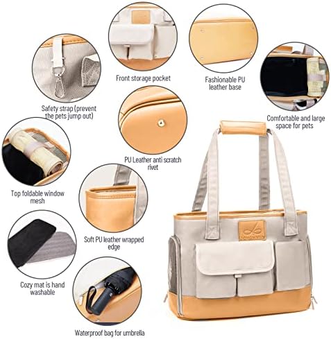 Dog Carrier, Cat Carrier, Pet Carrier, Foldable Waterproof Premium PU Leather Oxford Cloth Dog Purse, Portable Tote Bag Carrier for Small to Medium Cats and Small Dogs - Image 3