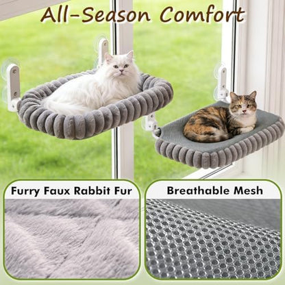 Zoratoo 2PC Cat Window Perch with Bolster Foldable Cat Hammock Cushion Bed for Window with Metal Frame, Cloud-Cuddle Cordless Window Resting Seat for Indoor Cats (Cushion Bed, Gray-L) - Image 7