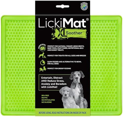 LickiMat X Large Breed Soother Dog Lick Mat, Dog Calmer, Slow Feeder, Anxiety Reliever Alternative to Puzzle Toys, Slow Feeding Bowls. Use Peanut Butter, Wet, Raw, Mixed Food, Healthy Treats - Green by LICKIMAT