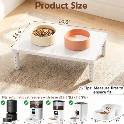 OPNICE Adjustable Cat Food Stand, Elevated Cat Feeder Stand with 4 Height Settings, Automatic Cat Feeder & Tradition Bowls, Raised Pet Feeding Table Station for Cats & Small Dogs, White Wood - Image 3