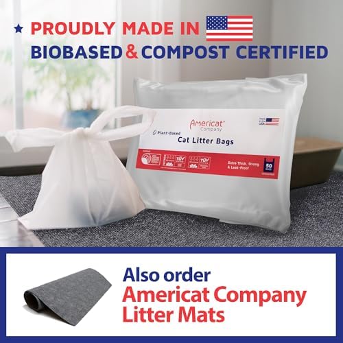Cat Litter Bags, Plant-Based by Americat – 50 Bags for Scooped Litter, Pee & Poop from Cat Litter Boxes – Compost Certified – Holds 11 Pounds of Waste – Durable, Unscented, With Handles (16” x 8”) - Image 5