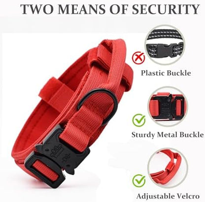 Tactical Dog Collar, Adjustable Military Training Nylon Collar, Red XXL - Image 4
