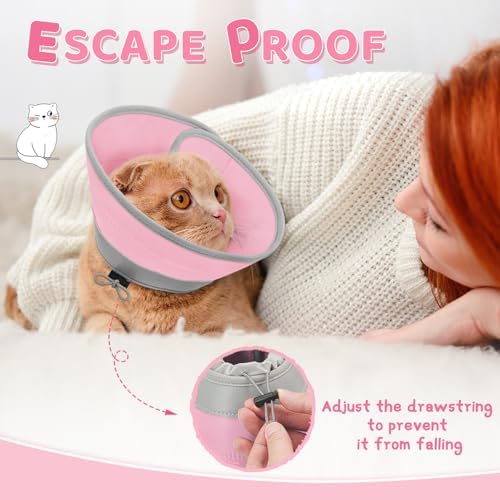 Cat Cone Collar Soft to Stop Licking, Adjustable, Foldable Lightweight Kitten Cones After Surgery Recovery for Cats & Kittens, Cat Cone Alternative, Easy Eating (Solid Pink, S) - Image 6