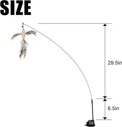 TTcat Cat Toys Suction Cup,2 Cat Wand Toys,8Pcs Birds and Insects Dragonfly Grasshopper Simulation Feather Refills with Bells, Interactive Cat Toys for Indoor Cats and Kitten.