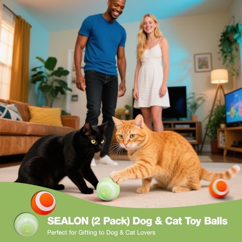 SEALON BL01A01 Green 2 Pack Automatic Rolling Cat Ball Toy with Obstacle Avoidance & Hunting Stimulation for Multi-Cat Households, Ideal for Lounges, Cat Tree Areas, Balconies & Pet Zones - Image 7