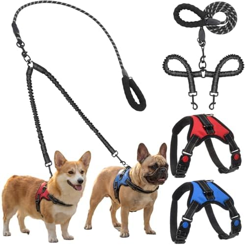 3 Pcs Double Dog Leash No Pull Dog Harness 360° Swivel No Tangle Vest Adjustable Dual Leash Reflective Vest Harness Walking Training Lead for Two Small Medium Dogs(M,Chest 20.5"- 24.4") by Sunnymove