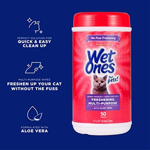 Wet Ones for Cats Freshening Wipes with Aloe Vera, Fresh, 50 Ct, 12-Pk | Multi-purpose grooming wipes remove dirt, odor, and dander between baths, gentle for regular use on cats - Image 2