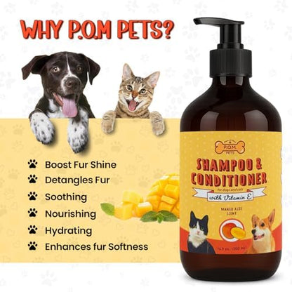 POM Pets 2-in-1 Organic Dog Shampoo & Conditioner – Itchy Skin Relief, Dog Deshedding, Detangles Fur, Cat Shampoo, Paw Cleaner for Dogs, Natural Coat Defense Formula - Image 2
