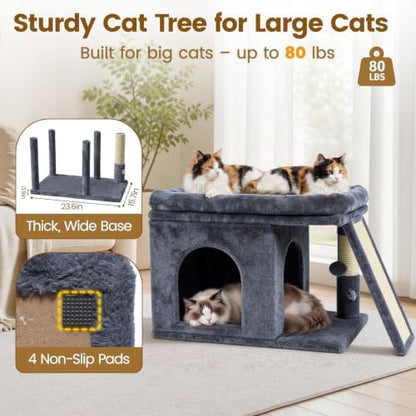 Cat Tree Tower with Scratching Post for Large Kitty, Dark Grey - Image 3