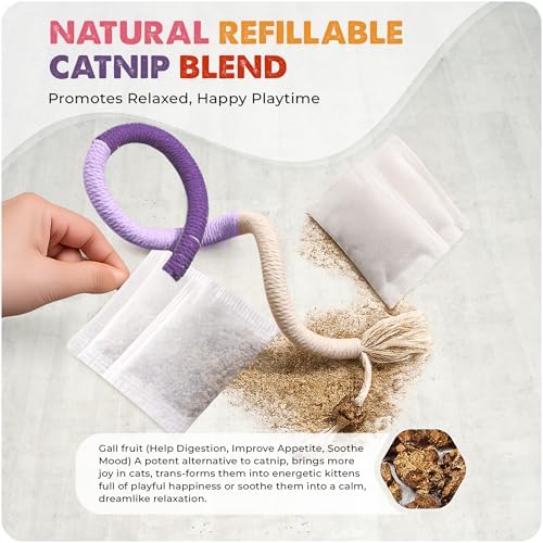 Jozy Cat Chew Rope - 4Pcs Cat Chew Toy with Refillable Natural Catnip - Interactive Kitten Teething Toys for Indoor Kittens - Bite Resistant Cotton Chew Rope Toys for All Breeds (19.6 Inches) - Image 6
