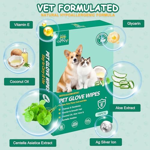 10 PCS Pet Cleaning and Deodorizing Bathing Grooming Glove Wipes for Dogs and Cats, Extra Thick Nourish Fur No-Rinse Grooming Wipes for Daily Care and Travel, Hypoallergenic - Image 4