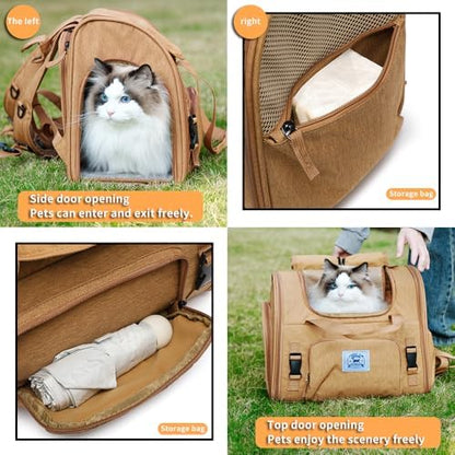 Pet Backpack Carrier for Small Dogs Medium Cats, Puppies,Breathable and Collapsible Design, Portable Travel Bag for Bearded Dragon,Rabbit Cage (Brown +Two-Shoulder, Small) - Image 3