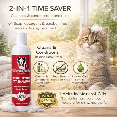 Warren London Hypoallergenic Cat Shampoo + Conditioner – Unscented 8 oz | Shea Butter Moisturizes Dry Skin & Reduces Dandruff | Soap-Free 2-in-1 for Dander & Allergy Control | Made in USA - Image 5