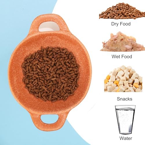 Ceramic Cat Bowl Cats Dishes for Food and Water, 8.3 Inch Dog Bowls, 7 oz Ceramic Cat Food Bowl, Whisker Fatigue Pet Plate, Pet Water Bowls with Handle Perfect for Indoor Cats (Orange) - Image 5