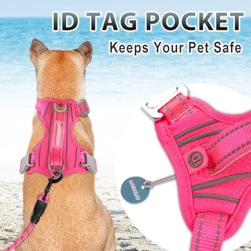 BARKBAY No Pull Dog Harness 3 Buckles Large Reflective Dog Harness with Front Clip and Easy Control Handle for Walking Training Running with ID tag Pocket(Pink,S) - Image 3