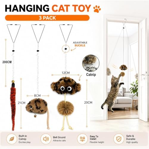 Cat Toys for Indoor Cats,Interactive Door Hanging Cat Toys Attached with Catnip/Worm/Birds/Mouse Toys for Cats/Kitten Toys(3 Pack) - Image 3