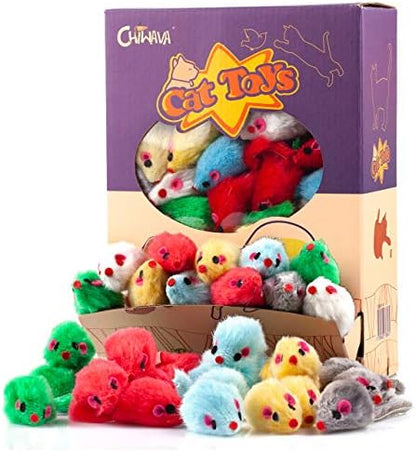 CHIWAVA 60PCS 4.1'' Furry Cat Toy Mice Rattle Small Mouse Interactive Play by Chiwava