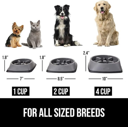 GORILLA GRIP Patented BPA Free Slow Feeder Dog Bowls, 4 Cup Interactive Puzzle Toy for Dogs and Cats Food Training Enrichment, Keeps Pets Busy and Prevents Puppy Overeating, Large Breeds, Gray