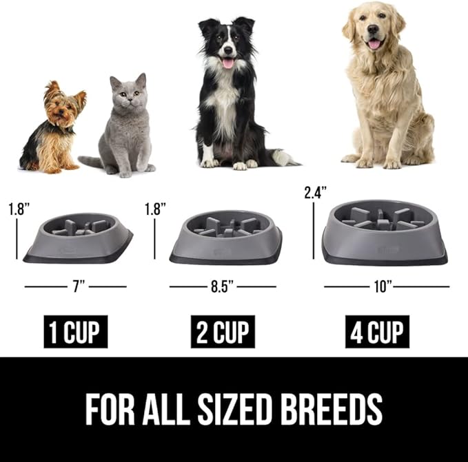GORILLA GRIP Patented BPA Free Slow Feeder Dog Bowls, Interactive Puzzle Toy for Dogs and Cats Food Training Enrichment, Keeps Pets Busy and Prevents Puppy Overeating, Small Breeds, 1 Cup, Gray
