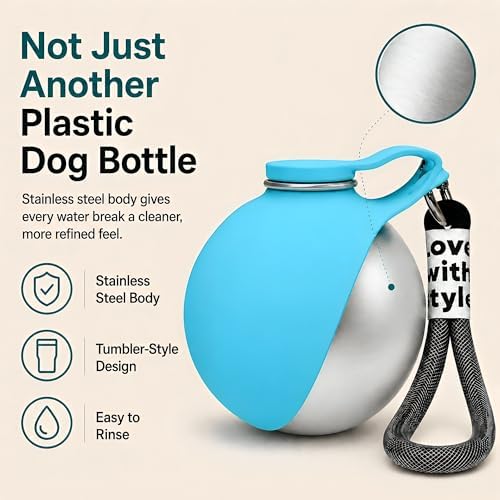 2 in 1 Dog Water Bottle Portable with Bowl, 10oz Stainless Steel, Blue - Image 7