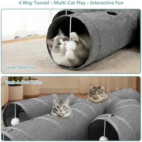 Ownpets Cactus Cat Tunnel 12" with Peek Holes for Indoor Large Cat, Grey - Image 3