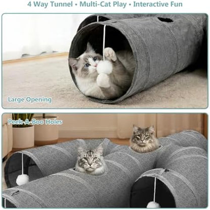 Ownpets Cactus Cat Tunnel 12" with Peek Holes for Indoor Large Cat, Grey - Image 3