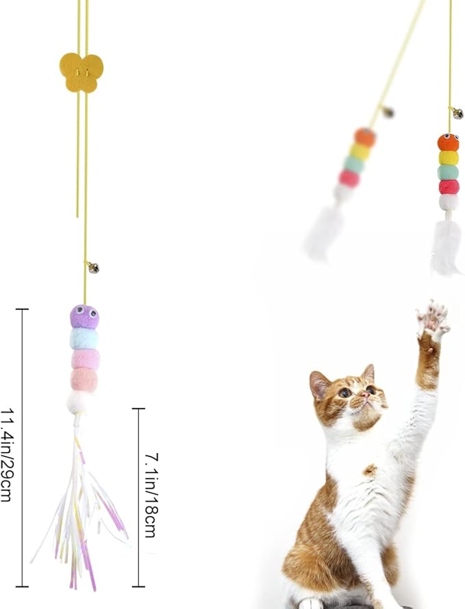 Cat Toys, Interactive Cats Feather Toys 2 Pcs, Cat Teaser Retractable Hanging Indoor Kitten Play Chase Exercise, Mental Physical Stimulation for All Breeds and Species