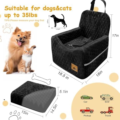 Dog Car Seat for Small/Medium Dogs, Memory Foam Dog Booster Seat, Travel Safety with Washable Removable Cover, Storage Pockets for Dogs up to 35 lbs(Black) - Image 2