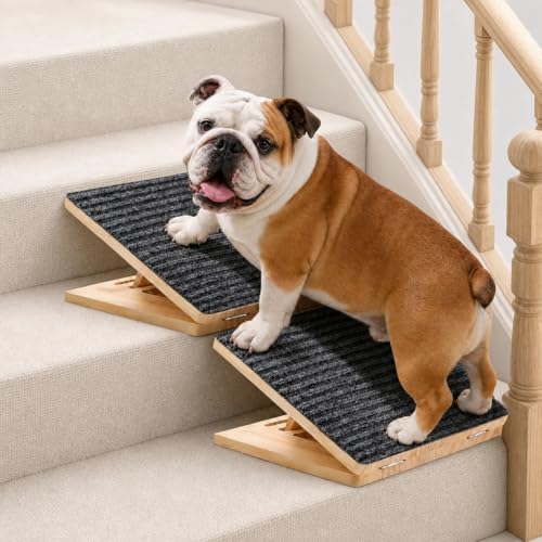 2PCS Adjustable Wooden Dog Ramp for Small Medium Dogs, Non-Slip Foldable Pet Ramp for Bed Couch Stairs, Ideal for Senior Dogs & Joint Pain, Portable Height Adjustable Dog Stairs for Indoor Use by Unknown