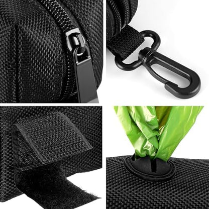 Dog Waste Bag Dispenser Pet Poop Bags Holder for Doggie Waste Bags Dispensers Soft Fabric Zipper Small Doggy Puppy Pouch for Leash Accessory Attachment with Carrier,2PCS Black - Image 4