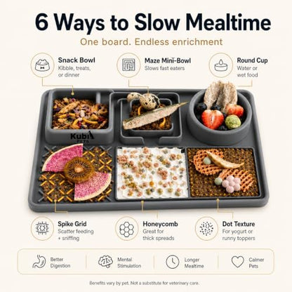 Snack Board Slow Feeder for Dogs – Large Enrichment Feeding Board with Mini Bowls & Flat Sections, Perfect for Treats & Meals | Kubi Pets (Gray) - Image 2