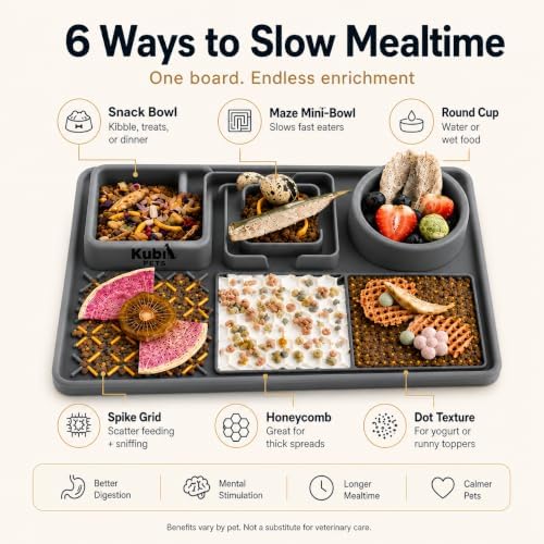 Snack Board Slow Feeder for Dogs – Large Enrichment Feeding Board with Mini Bowls & Flat Sections, Perfect for Treats & Meals | Kubi Pets (Gray) - Image 2