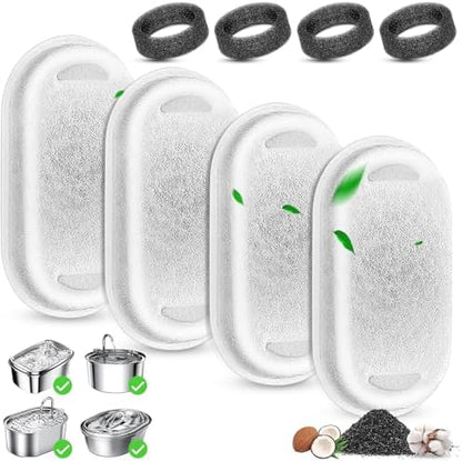 Cat Water Fountain Filter, 4 Pcs Cat Filters Replacement Pet Water Fountain Filters with 4 Pcs Sponges Foam for 67oz/2L & 108oz/3.2L Stainless Steel Automatic Cat Water Fountain Dispenser Filters by Beyolike
