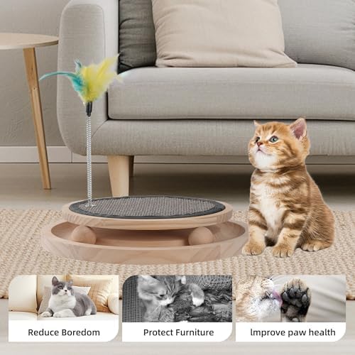 Natural Sisal Round Cat Scratcher with Ball Track Toy - Image 5