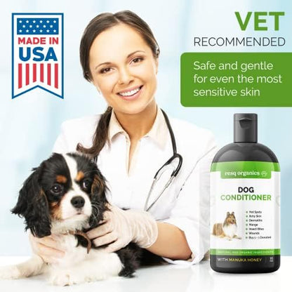 Hypoallergenic Dog Coat Conditioner- Detangles & Softens Fur, Calms Itching & Dryness, Organic Aloe Vera & Manuka Honey Soothes The Skin, Reduces Dandruff, Shedding, Scratching and More 16oz - Image 7