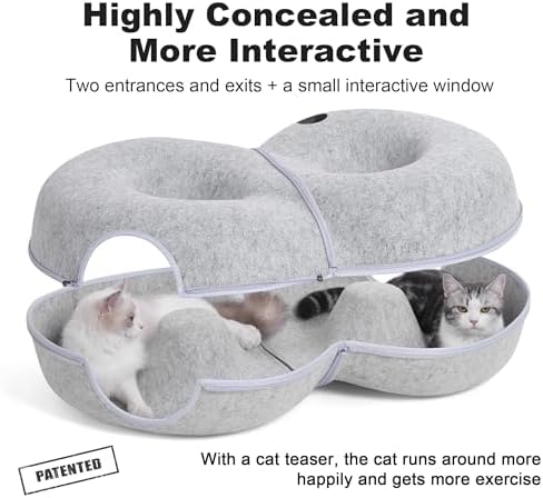 8-Shaped Large Cat Tunnel Bed for Indoor Cats, Infinite Circulation Peekaboo Cat Cave with 12 Toy Balls, Cat Donut Tunnel for Cats up to 30 Pounds (Light Grey, L 38x24x11in) - Image 3
