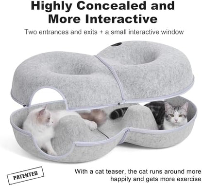 8-Shaped Large Cat Tunnel Bed for Indoor Cats, Infinite Circulation Peekaboo Cat Cave with 12 Toy Balls, Cat Donut Tunnel for Cats up to 30 Pounds (Light Grey, L 38x24x11in) - Image 3
