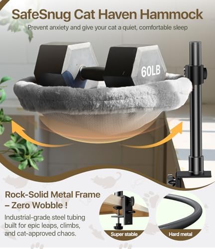 Cat Desk Bed, Cat Hammock for Home Office, 360°Rotating & Adjustable Shelf, Removable Comfortable Soft Pet Nest Bed, Modern Unique Kitten Furniture Attachment for Game Tables, Grey - Image 4