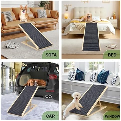 Dog Ramp for Bed,Pet Ramp for Small Dogs to Get on Bed,Couch,Car, Non-Slip Rubber Surface,16" Wide Hold up to 80lb, Adjustable Foldable Dog Ramp (Natural,16" Wide) - Image 2