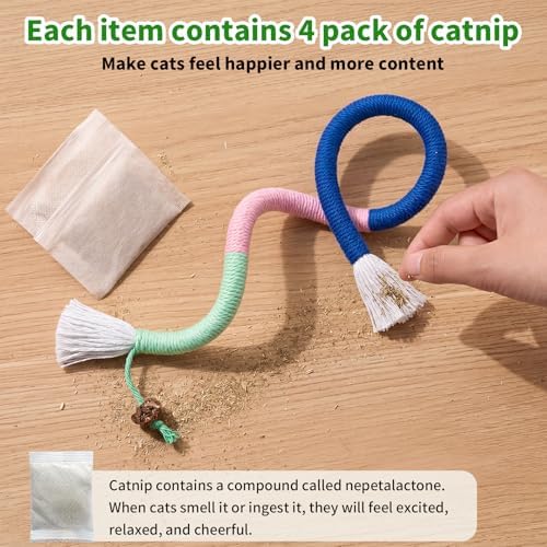 HoneyGuaridan Cat Chew Ropes 8Pcs, Cat Toys for Indoor Cats with Refillable Natural Catnip, Safe Teeth Cleaning Chew Toys - Image 5