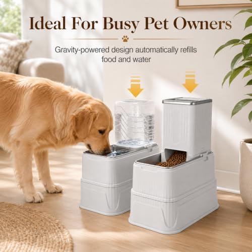 2 Pack Elevated Dog Bowls Set, 4.4 Lb Gravity Dog Feeder & 1.0 Gal Water Dispenser, Detachable Stainless Steel Pet Bowls, 12.7-17.3 in Adjustable Automatic Gravity Food Feeder for Cats, Dogs - Image 3