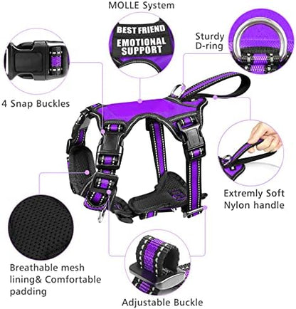 WINSEE Pet Harness Collar and Leash Set, All-in-one Reflective Dog Harness No Pull with Adjustable Buckles for Puppies, Small, Medium, Large, and Extra-Large Dogs (Medium, Purple) - Image 4