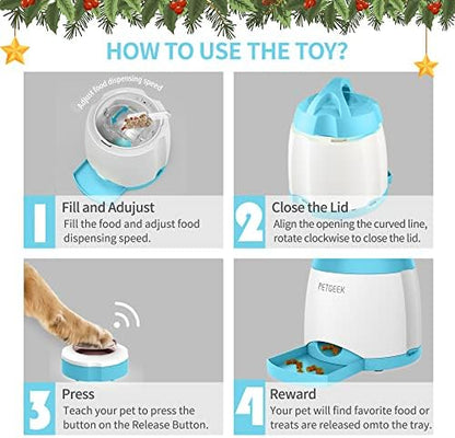 PETGEEK Dog Treat Dispenser with Button, Automatic Dog Feeder with Remote Control and Dual Power Supply, Dogs Puzzle Toys and Interactive Pet Stimulation Toys for Indoor/Outdoor Play (Blue) - Image 6