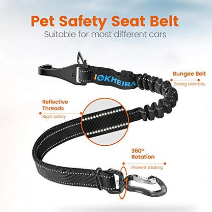 IOKHEIRA Dog Seatbelt, Updated Adjustable Harness Reflective Bungee Dog Car Seat Belt with Aviation Aluminum Alloy Rotatable Carabiner, Hook & Buckle - Image 4