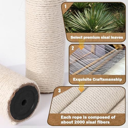 OSPNIEEK 4 Pack 15.7" M8 Cat Scratching Post Replacement, Natural Sisal Rope Kitten Tree Scratcher Refill with Screws, DIY Hemp Scratch Pole Parts for Indoor Cats Tower Refurbishment Accessories - Image 3