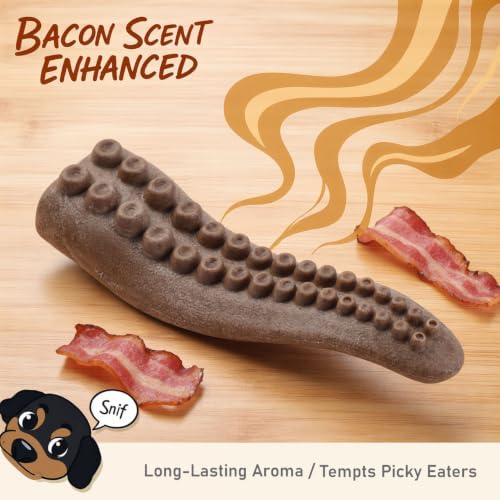 MECOOL Durable Nylon Dog Chew Toy – Bacon Flavored Octopus Leg Shape for Aggressive Chewers, Tough Interactive Teething Bone for Medium Large Dogs, Long-Lasting Treat Dispensing Toy - Image 2