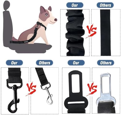 COOYOO Dog Seat Belt,Retractable Dog Car Harness Seat Belt for Car Adjustable Nylon Pet Safety Seat Belts Heavy Duty & Elastic Bungee Buffer - Image 6