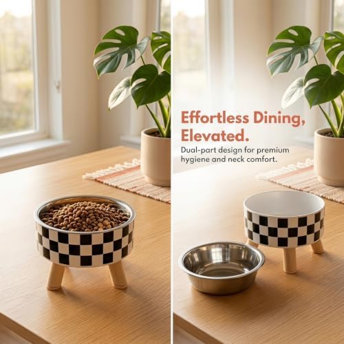 COLLBATH Elevated Cat Bowl Cat Food Bowl with Raised Feet Anti Vomit Feeding Dish for Neck Support Smooth Wide Mouth Microwave and Dishwasher Safe 5.31 X 5.31 X 1.96 in 1 Pack - Image 6