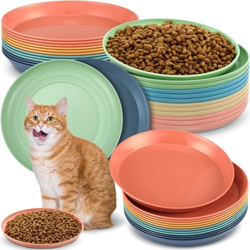 Gerrii 24 Pieces Fatigue Relief Cat Bowl 6 Inch Shallow Cat Food Dish Stray Wet Feeding Bowls Wide and Small Pet Plates for Ferrets Feral Short Legged Kitten Shelter(Assorted Color,Convention) by Gerrii