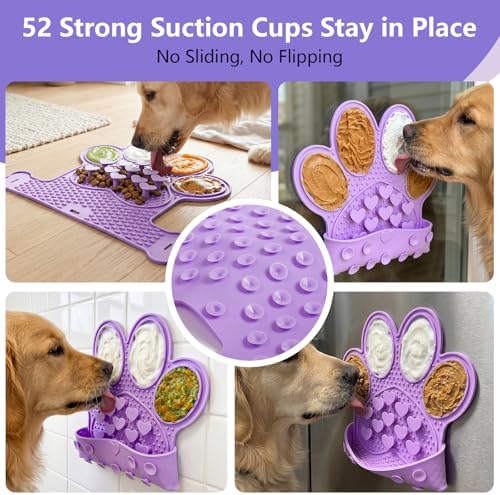 Dog Lick Mat with Suction Cups, Slow Feeder & Enrichment Mat for Dogs & Cats, Silicone Feeding Mat for Wet & Dry Food, Anxiety Relief, Mess-Free Foldable Pocket Design, Purple - Image 4